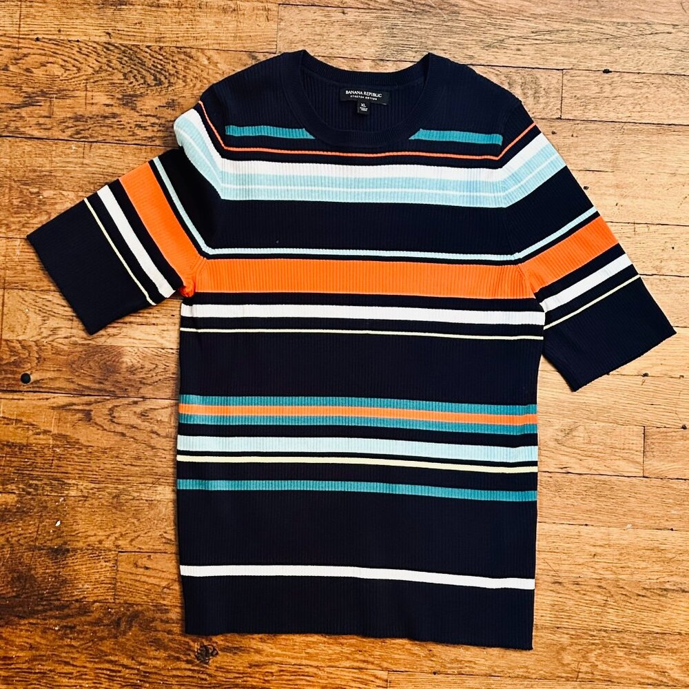 Banana Republic Ribbed Crew-Neck Sweater in Multi Stripe Size XL